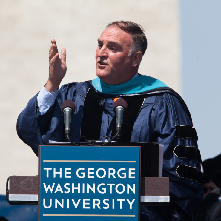 José Andrés speaking at GW podium