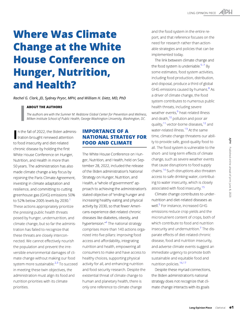 Front page of Where Was Climate Change at the White House Conference on Hunger, Nutrition, and Health?