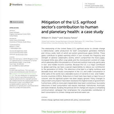Front page of Mitigation of the U.S. agrifood sector’s contribution to human and planetary health: a case study