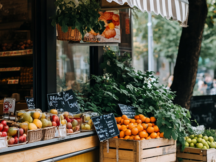 Corner market with fresh produce